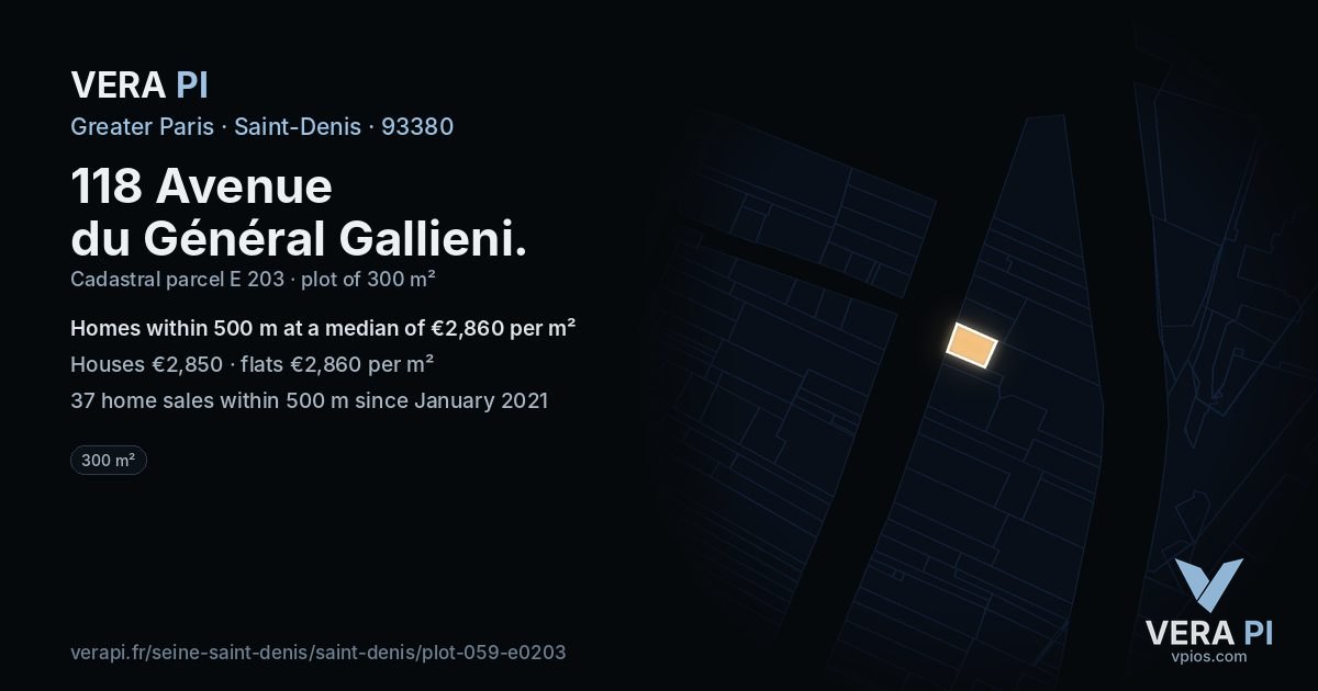 118 Avenue du Général Gallieni, Saint-Denis at night – the plot lit, the parcels around coloured by the prices near them