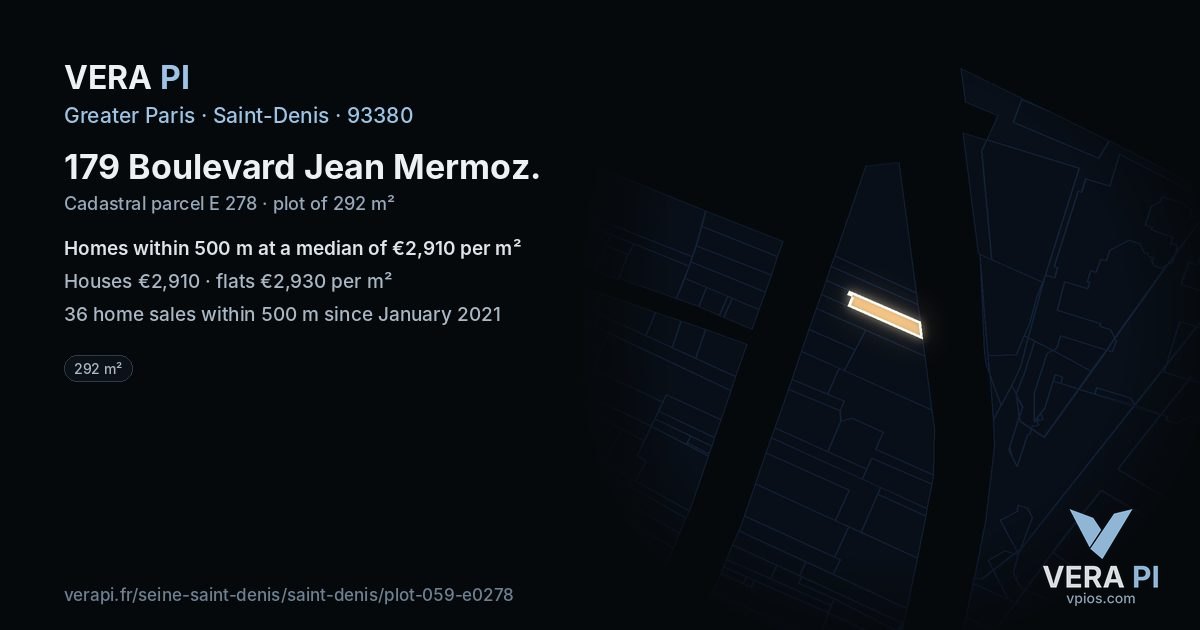 179 Boulevard Jean Mermoz, Saint-Denis at night – the plot lit, the parcels around coloured by the prices near them