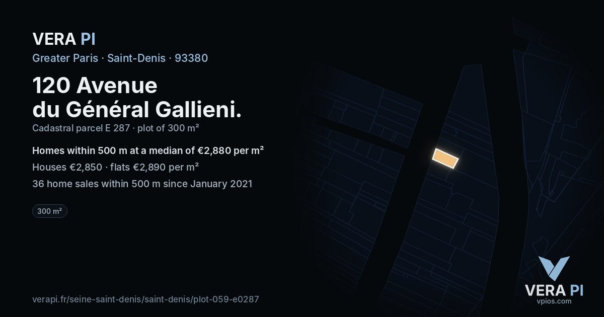 120 Avenue du Général Gallieni, Saint-Denis at night – the plot lit, the parcels around coloured by the prices near them