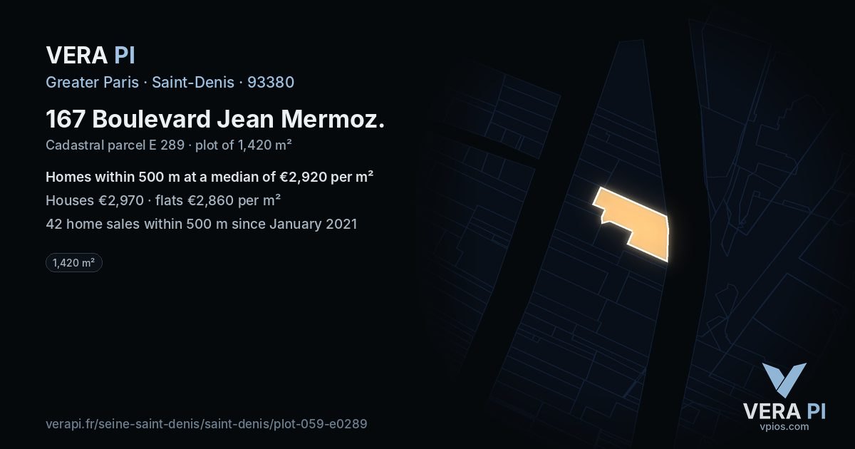 167 Boulevard Jean Mermoz, Saint-Denis at night – the plot lit, the parcels around coloured by the prices near them