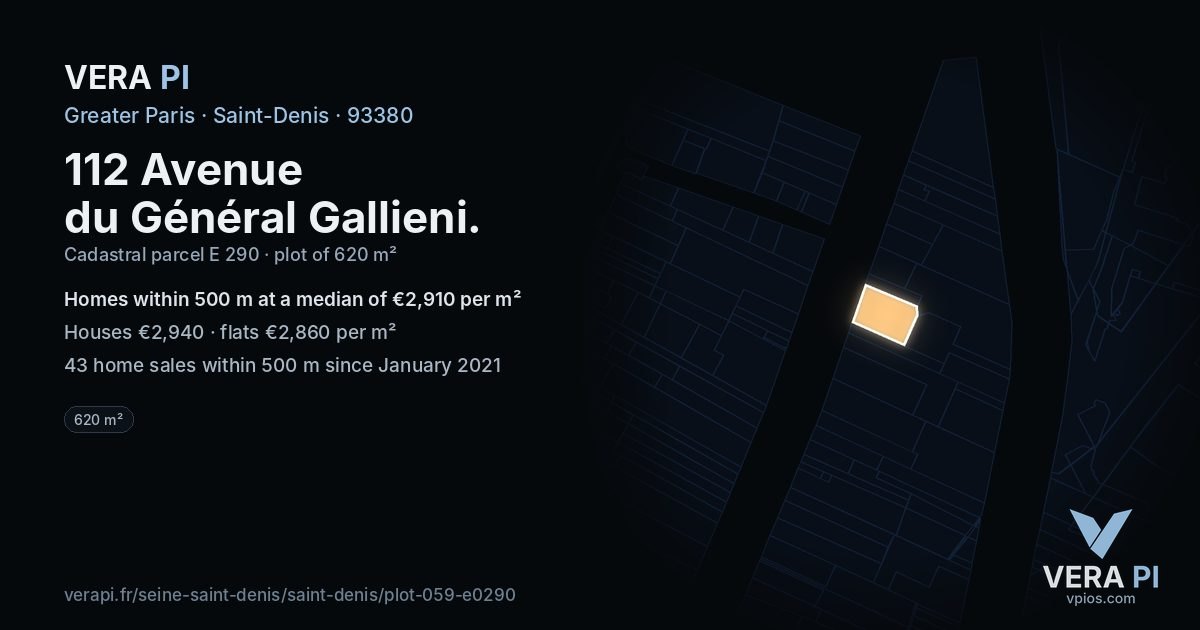 112 Avenue du Général Gallieni, Saint-Denis at night – the plot lit, the parcels around coloured by the prices near them