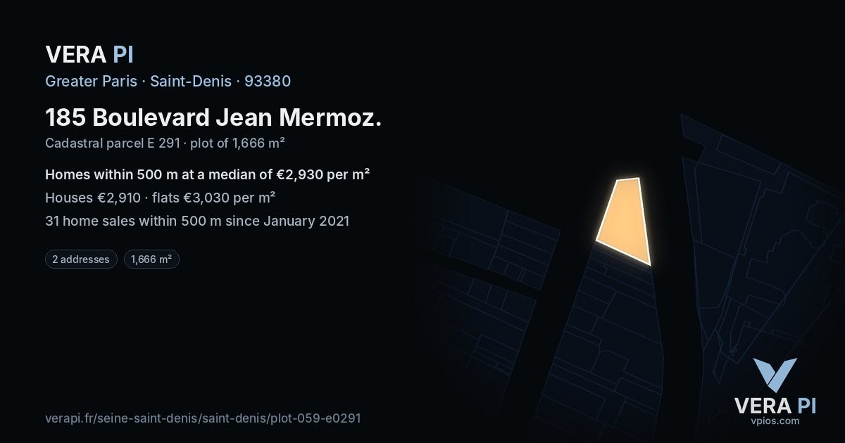 185 Boulevard Jean Mermoz, Saint-Denis at night – the plot lit, the parcels around coloured by the prices near them