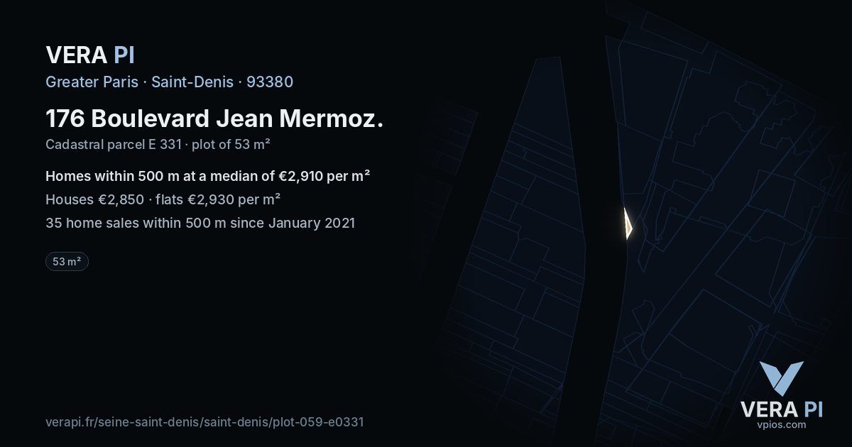 176 Boulevard Jean Mermoz, Saint-Denis at night – the plot lit, the parcels around coloured by the prices near them