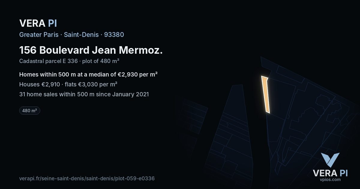 156 Boulevard Jean Mermoz, Saint-Denis at night – the plot lit, the parcels around coloured by the prices near them