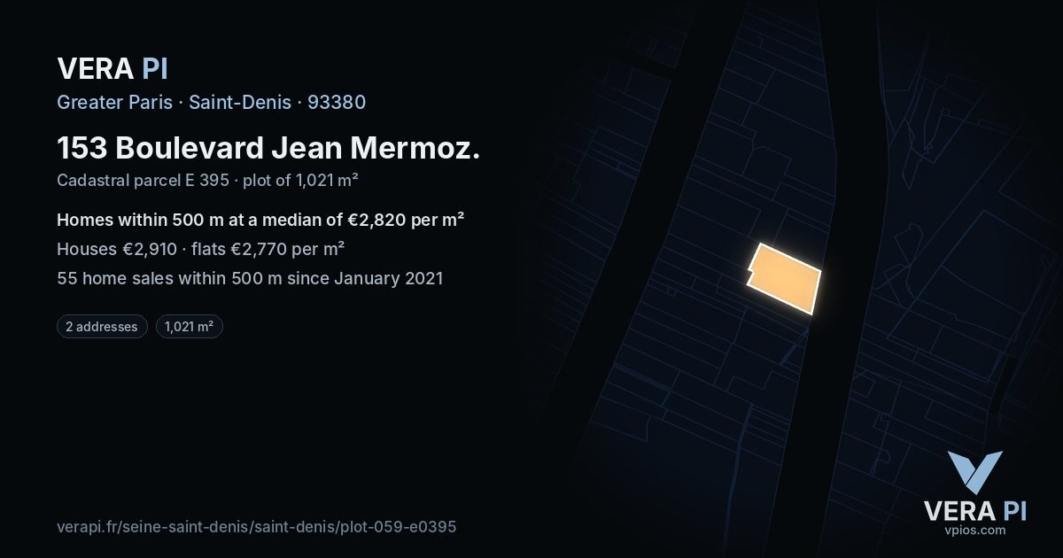 153 Boulevard Jean Mermoz, Saint-Denis at night – the plot lit, the parcels around coloured by the prices near them