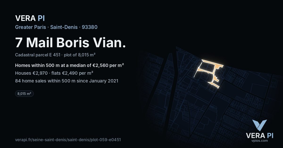 7 Mail Boris Vian, Saint-Denis at night – the plot lit, the parcels around coloured by the prices near them