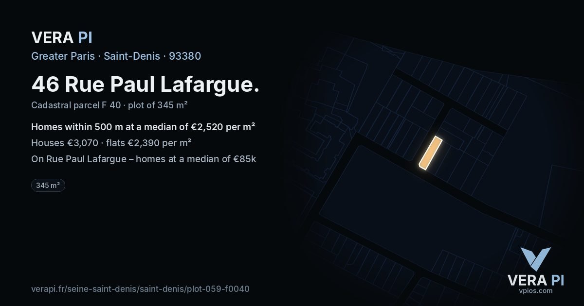 46 Rue Paul Lafargue, Saint-Denis at night – the plot lit, the parcels around coloured by the prices near them