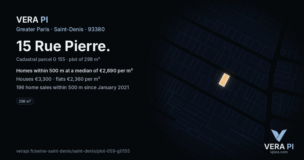 15 Rue Pierre, Saint-Denis at night – the plot lit, the parcels around coloured by the prices near them