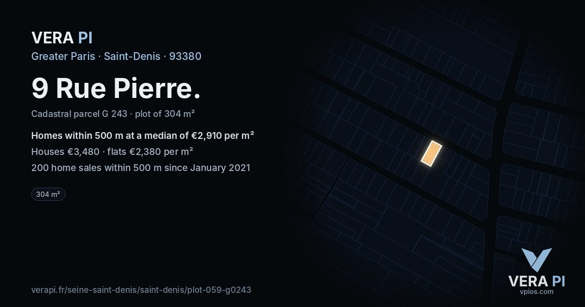 9 Rue Pierre, Saint-Denis at night – the plot lit, the parcels around coloured by the prices near them