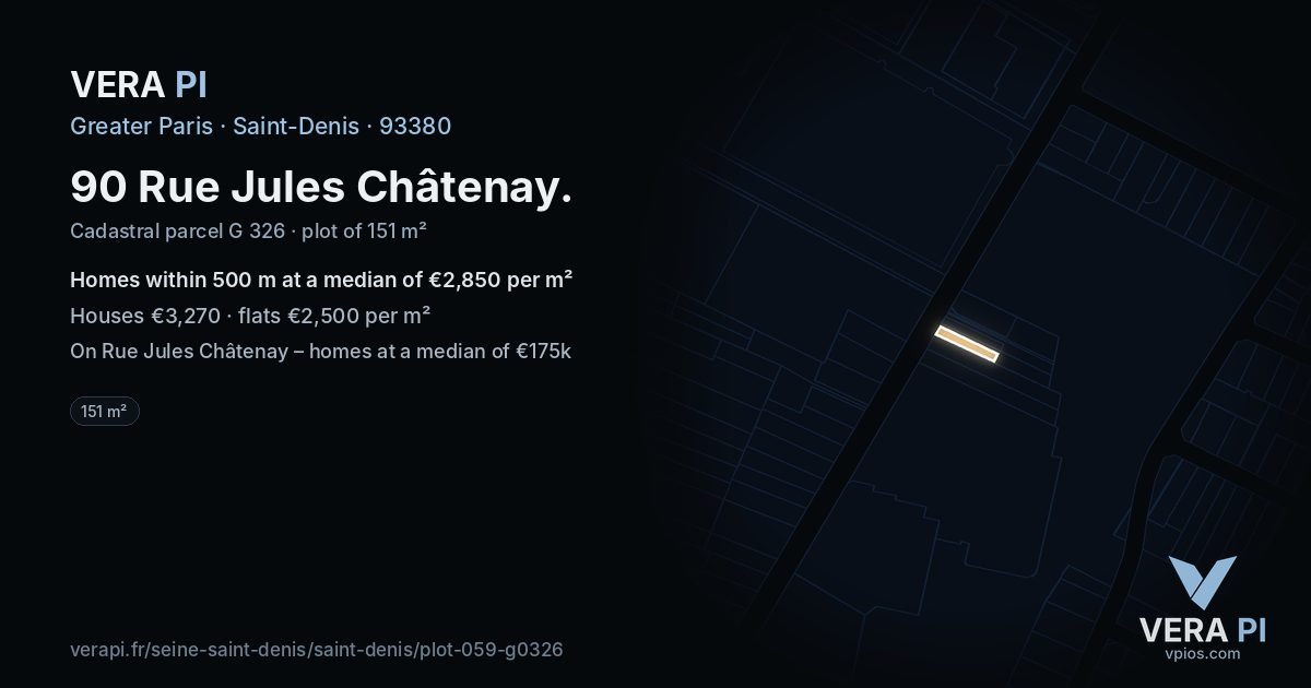 90 Rue Jules Châtenay, Saint-Denis at night – the plot lit, the parcels around coloured by the prices near them