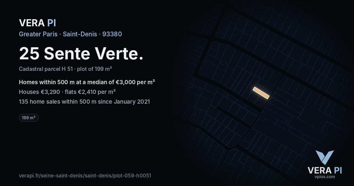 25 Sente Verte, Saint-Denis at night – the plot lit, the parcels around coloured by the prices near them