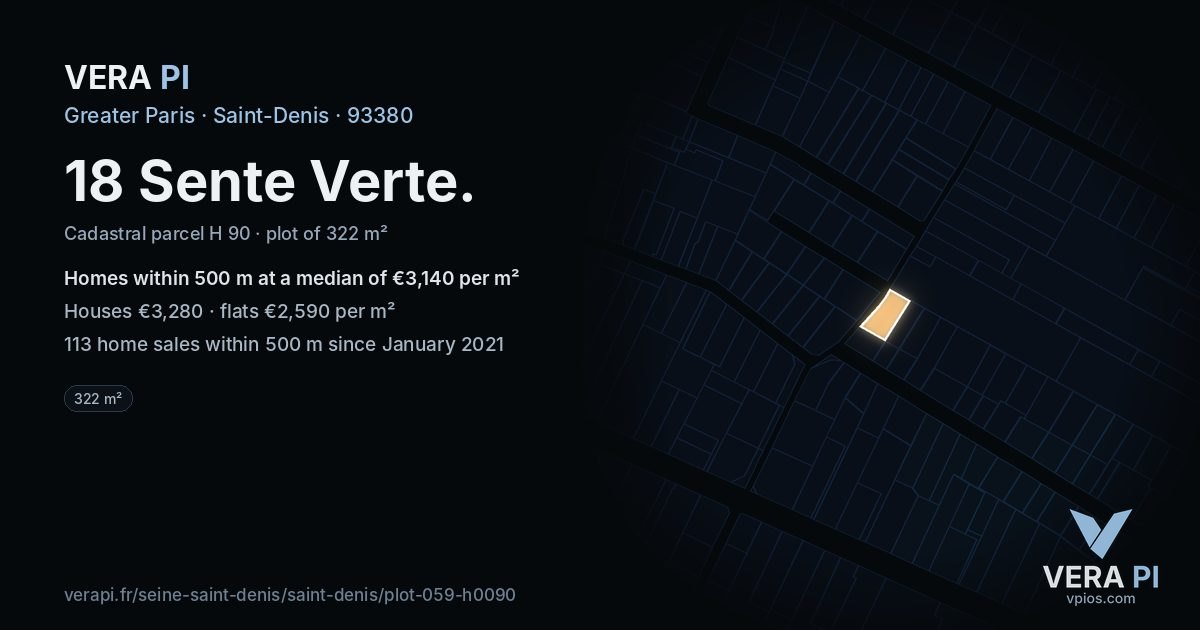 18 Sente Verte, Saint-Denis at night – the plot lit, the parcels around coloured by the prices near them