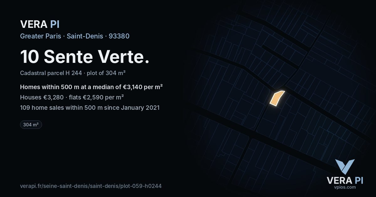 10 Sente Verte, Saint-Denis at night – the plot lit, the parcels around coloured by the prices near them