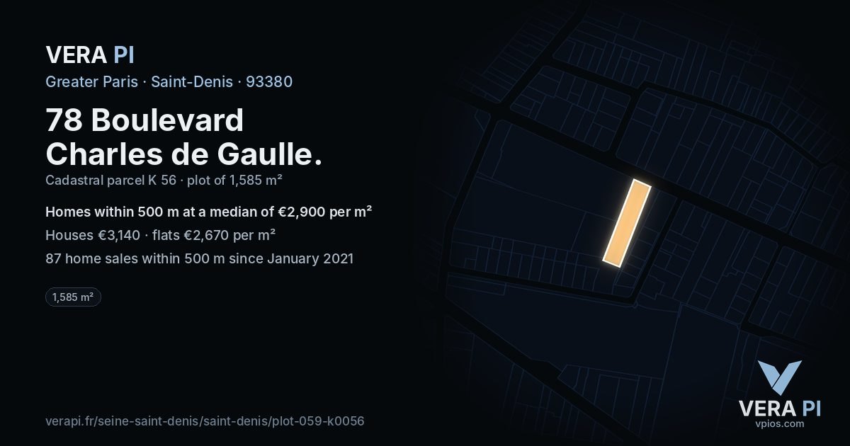 78 Boulevard Charles de Gaulle, Saint-Denis at night – the plot lit, the parcels around coloured by the prices near them