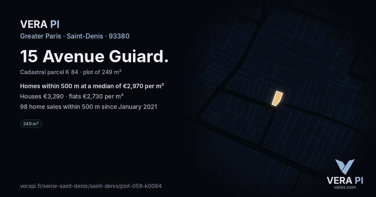 15 Avenue Guiard, Saint-Denis at night – the plot lit, the parcels around coloured by the prices near them