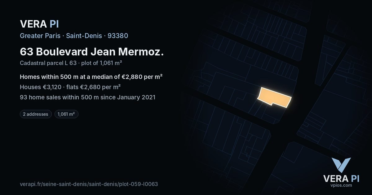 63 Boulevard Jean Mermoz, Saint-Denis at night – the plot lit, the parcels around coloured by the prices near them