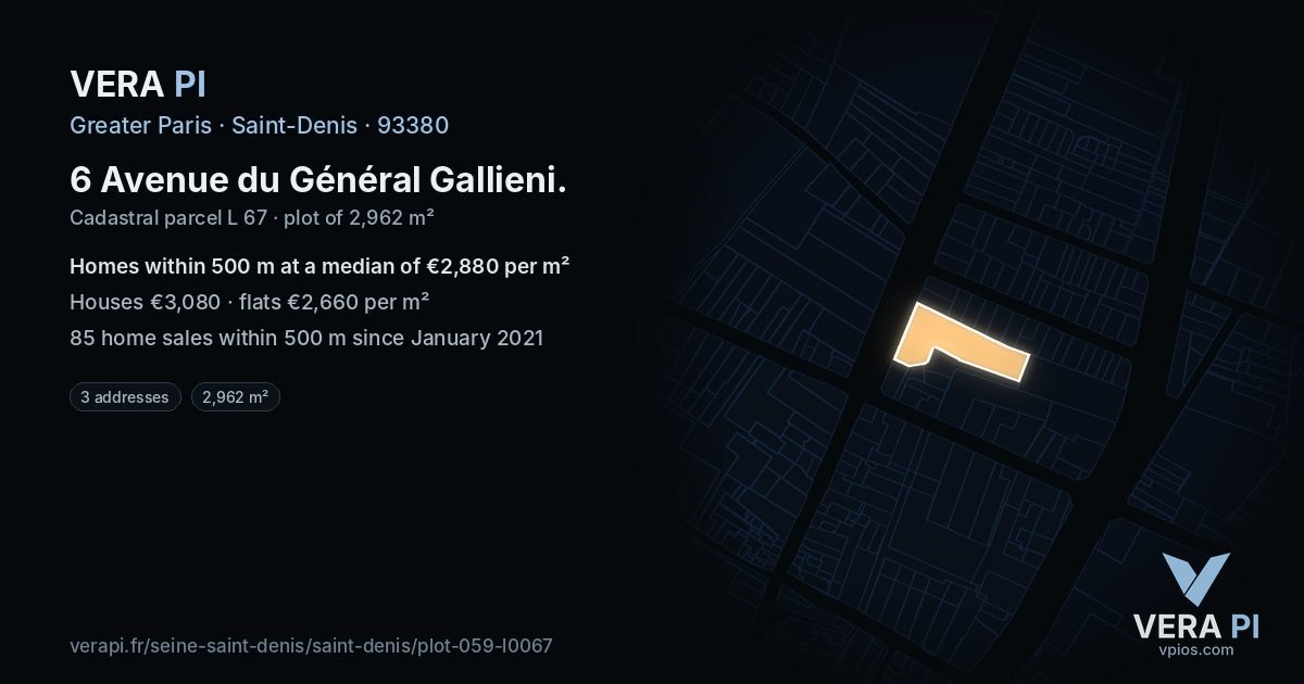 6 Avenue du Général Gallieni, Saint-Denis at night – the plot lit, the parcels around coloured by the prices near them