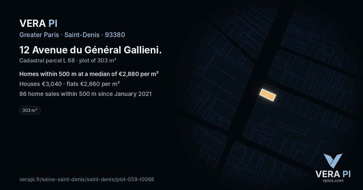 12 Avenue du Général Gallieni, Saint-Denis at night – the plot lit, the parcels around coloured by the prices near them