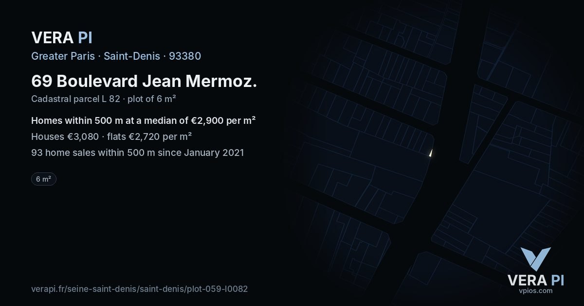 69 Boulevard Jean Mermoz, Saint-Denis at night – the plot lit, the parcels around coloured by the prices near them