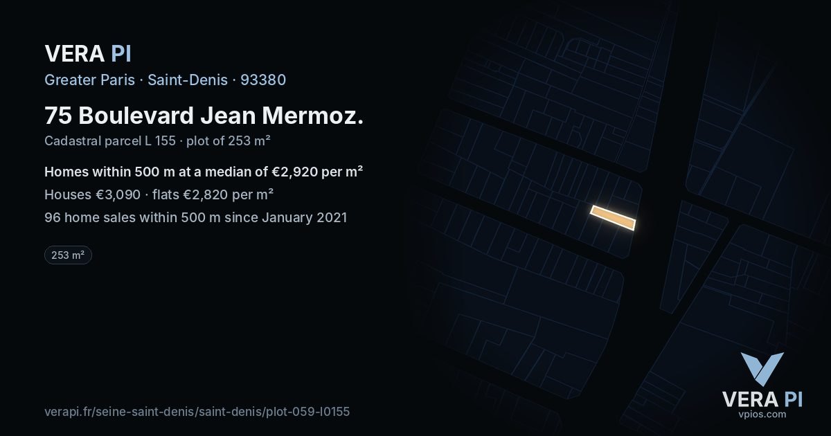 75 Boulevard Jean Mermoz, Saint-Denis at night – the plot lit, the parcels around coloured by the prices near them