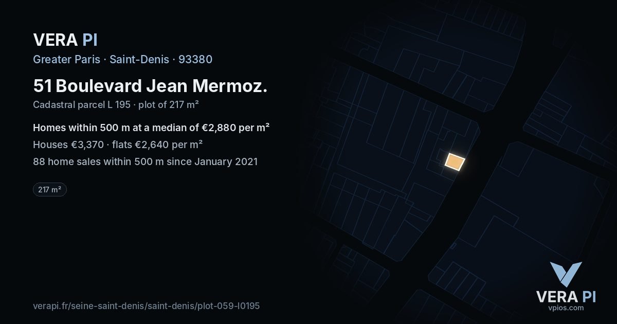 51 Boulevard Jean Mermoz, Saint-Denis at night – the plot lit, the parcels around coloured by the prices near them
