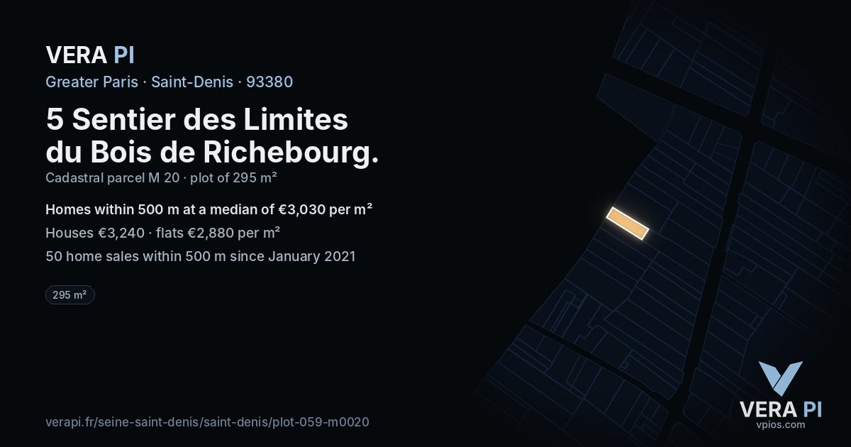 5 Sentier des Limites du Bois de Richebourg, Saint-Denis at night – the plot lit, the parcels around coloured by the prices near them