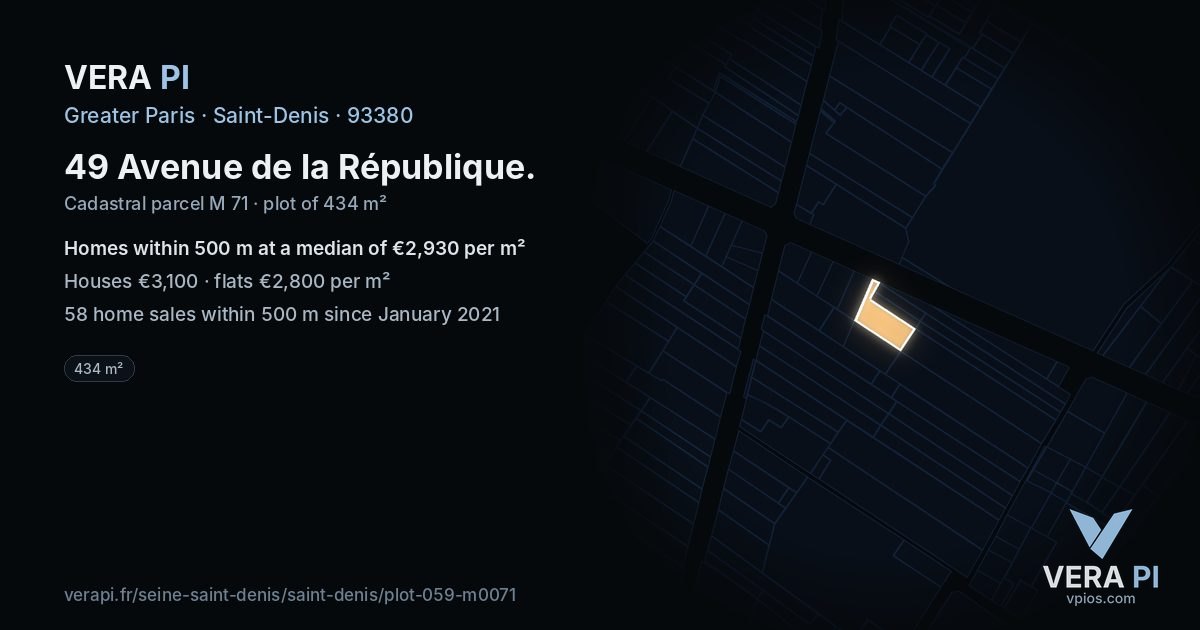 49 Avenue de la République, Saint-Denis at night – the plot lit, the parcels around coloured by the prices near them
