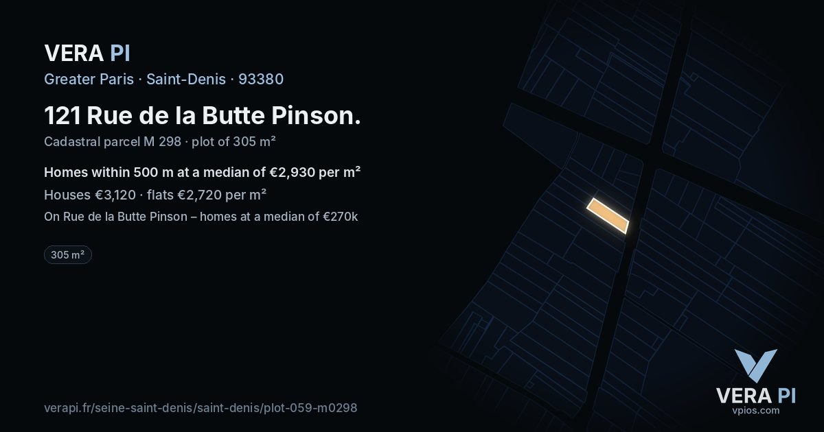 121 Rue de la Butte Pinson, Saint-Denis at night – the plot lit, the parcels around coloured by the prices near them