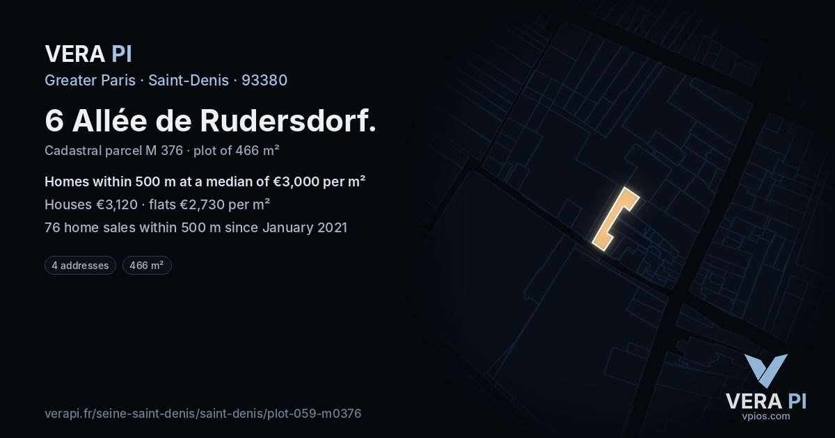 6 Allée de Rudersdorf, Saint-Denis at night – the plot lit, the parcels around coloured by the prices near them