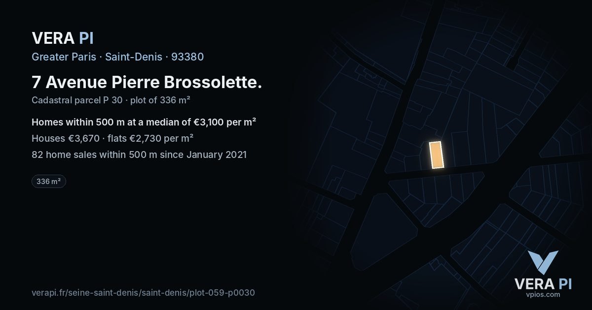 7 Avenue Pierre Brossolette, Saint-Denis at night – the plot lit, the parcels around coloured by the prices near them