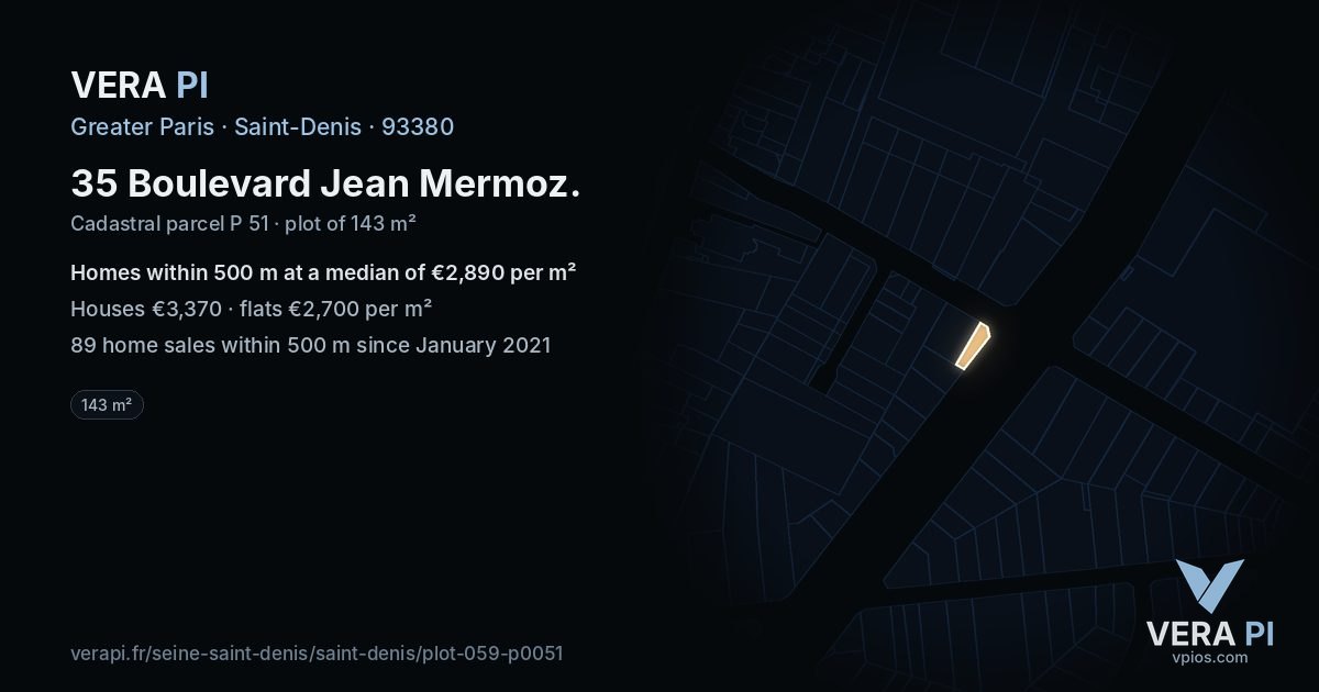 35 Boulevard Jean Mermoz, Saint-Denis at night – the plot lit, the parcels around coloured by the prices near them
