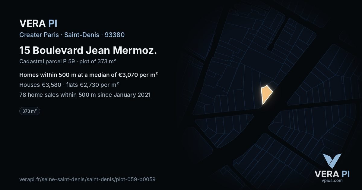 15 Boulevard Jean Mermoz, Saint-Denis at night – the plot lit, the parcels around coloured by the prices near them