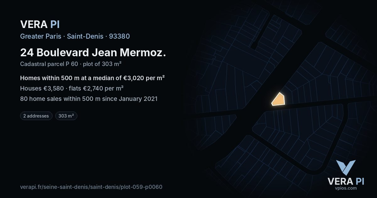 24 Boulevard Jean Mermoz, Saint-Denis at night – the plot lit, the parcels around coloured by the prices near them