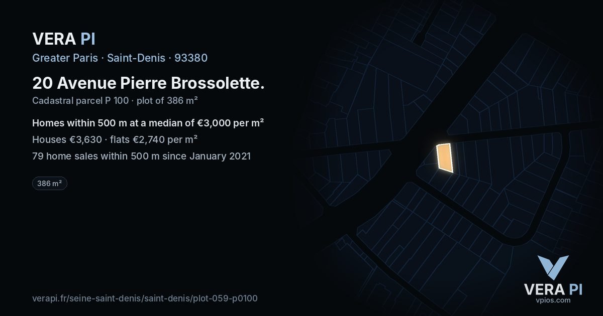 20 Avenue Pierre Brossolette, Saint-Denis at night – the plot lit, the parcels around coloured by the prices near them