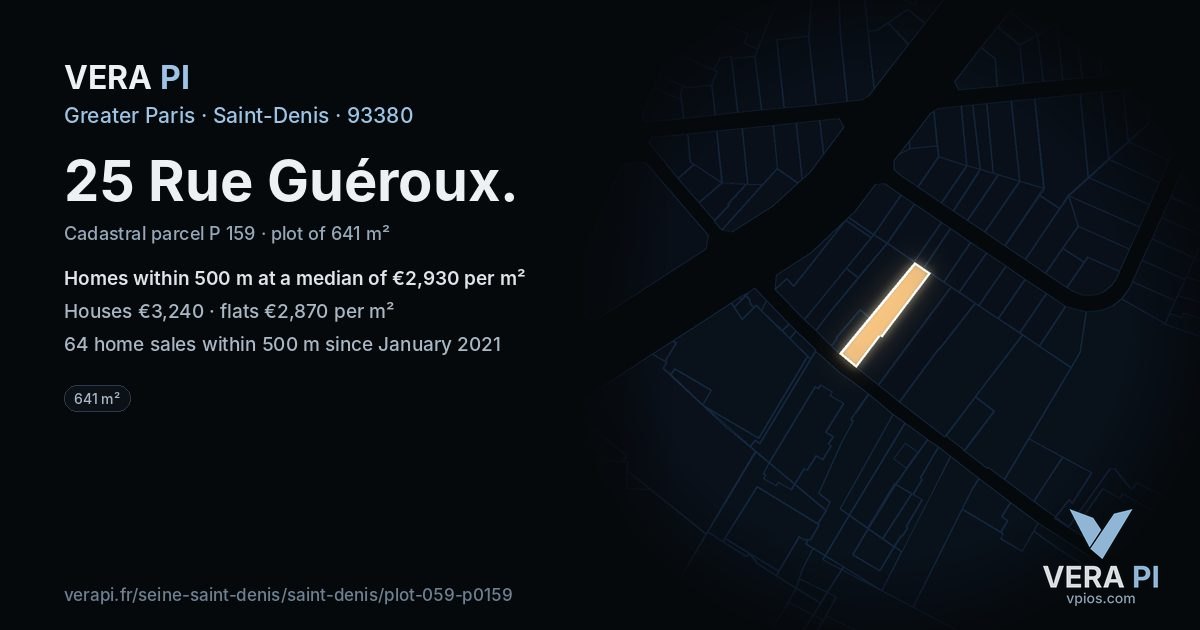 25 Rue Guéroux, Saint-Denis at night – the plot lit, the parcels around coloured by the prices near them