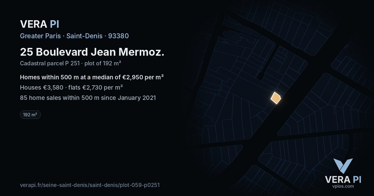 25 Boulevard Jean Mermoz, Saint-Denis at night – the plot lit, the parcels around coloured by the prices near them