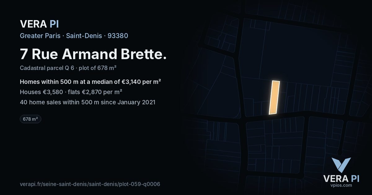 7 Rue Armand Brette, Saint-Denis at night – the plot lit, the parcels around coloured by the prices near them
