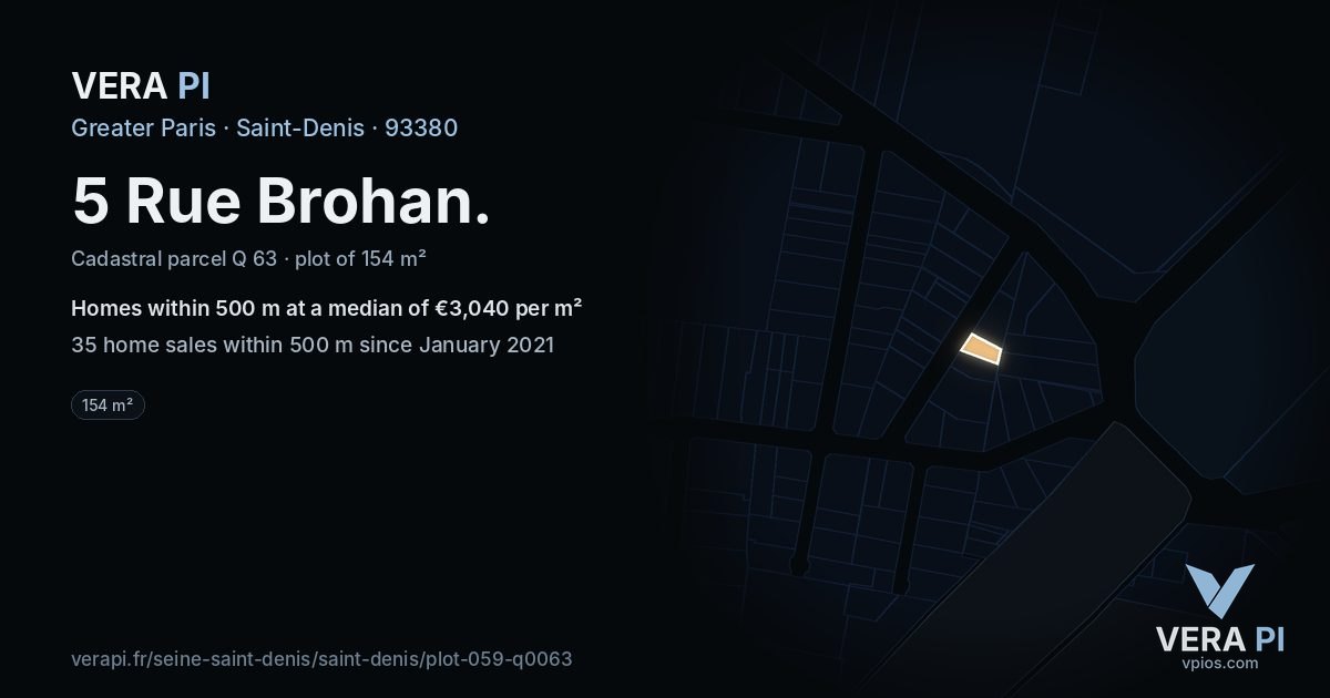 5 Rue Brohan, Saint-Denis at night – the plot lit, the parcels around coloured by the prices near them