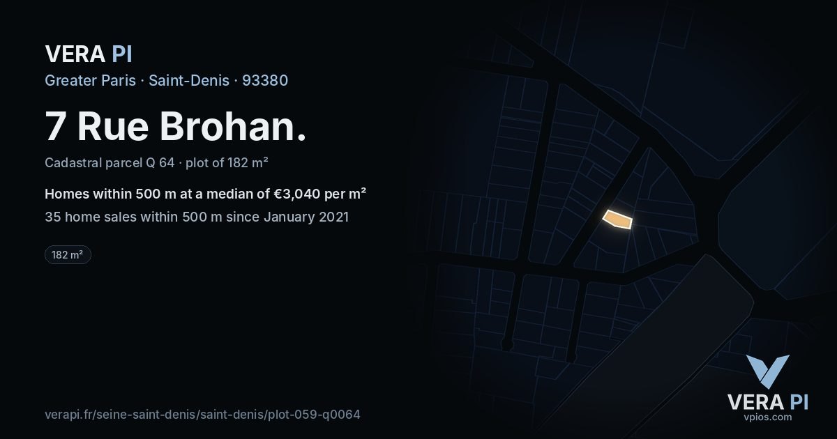 7 Rue Brohan, Saint-Denis at night – the plot lit, the parcels around coloured by the prices near them