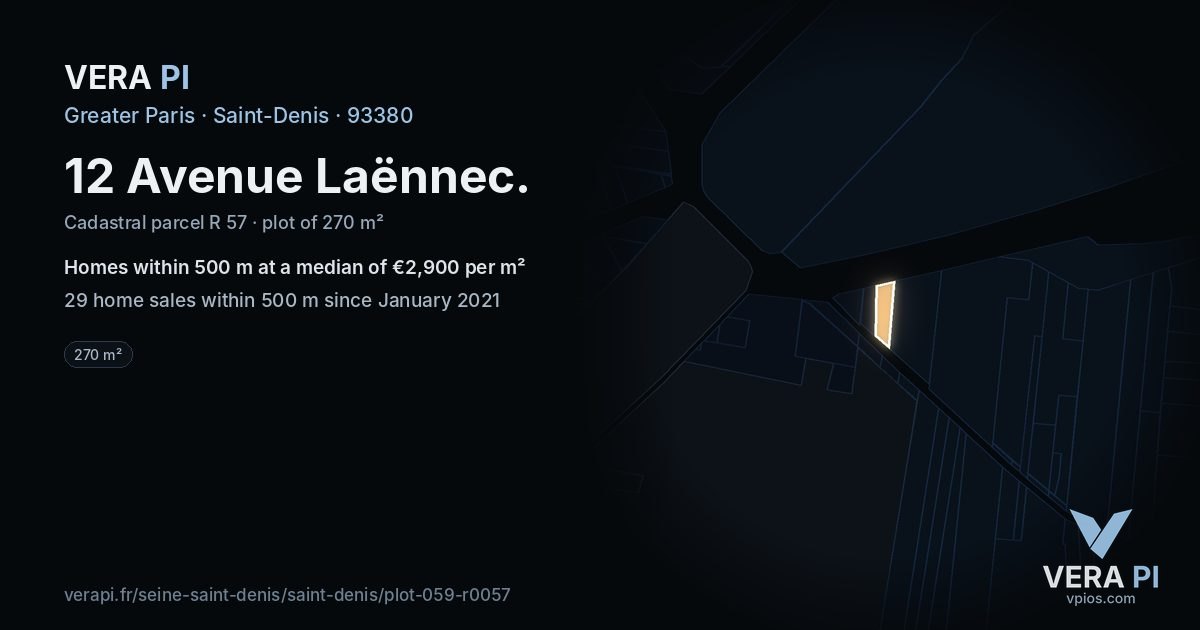 12 Avenue Laënnec, Saint-Denis at night – the plot lit, the parcels around coloured by the prices near them