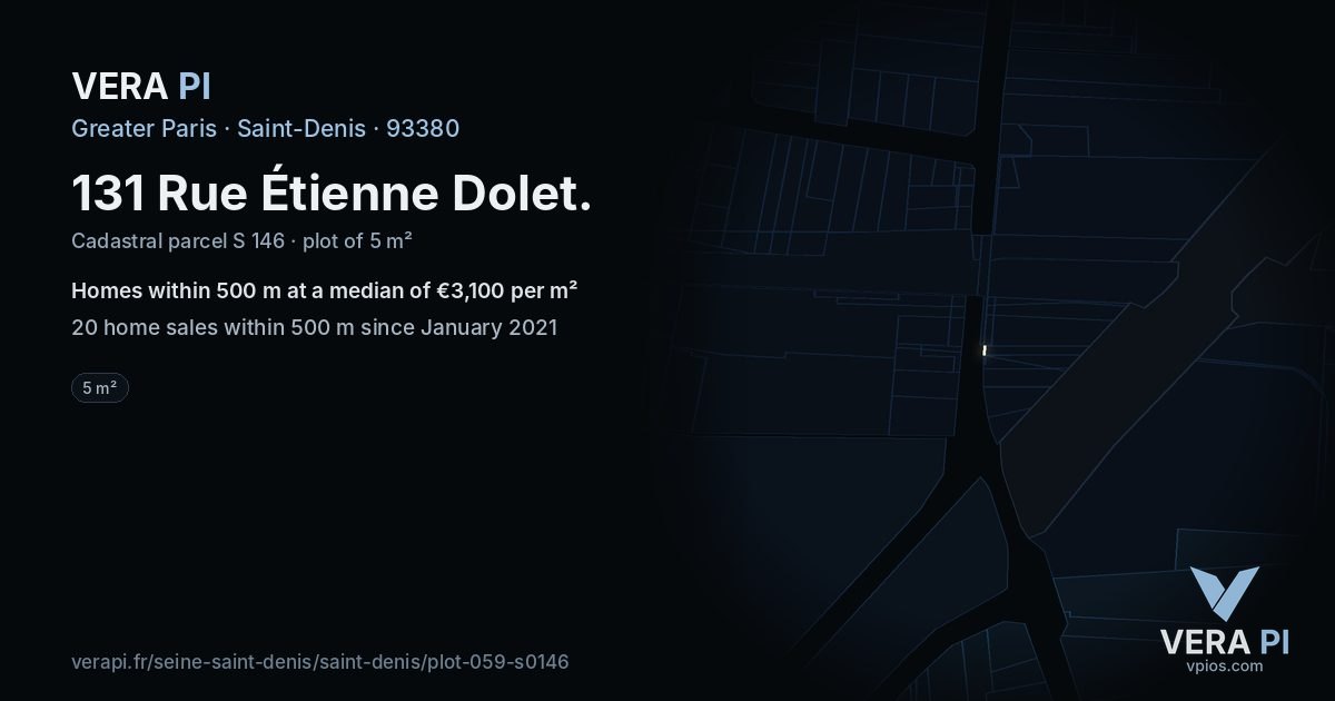 131 Rue Étienne Dolet, Saint-Denis at night – the plot lit, the parcels around coloured by the prices near them