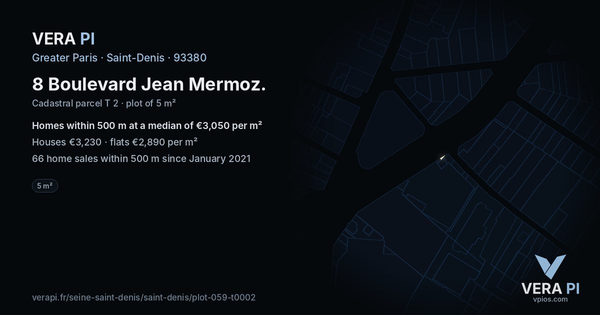8 Boulevard Jean Mermoz, Saint-Denis at night – the plot lit, the parcels around coloured by the prices near them
