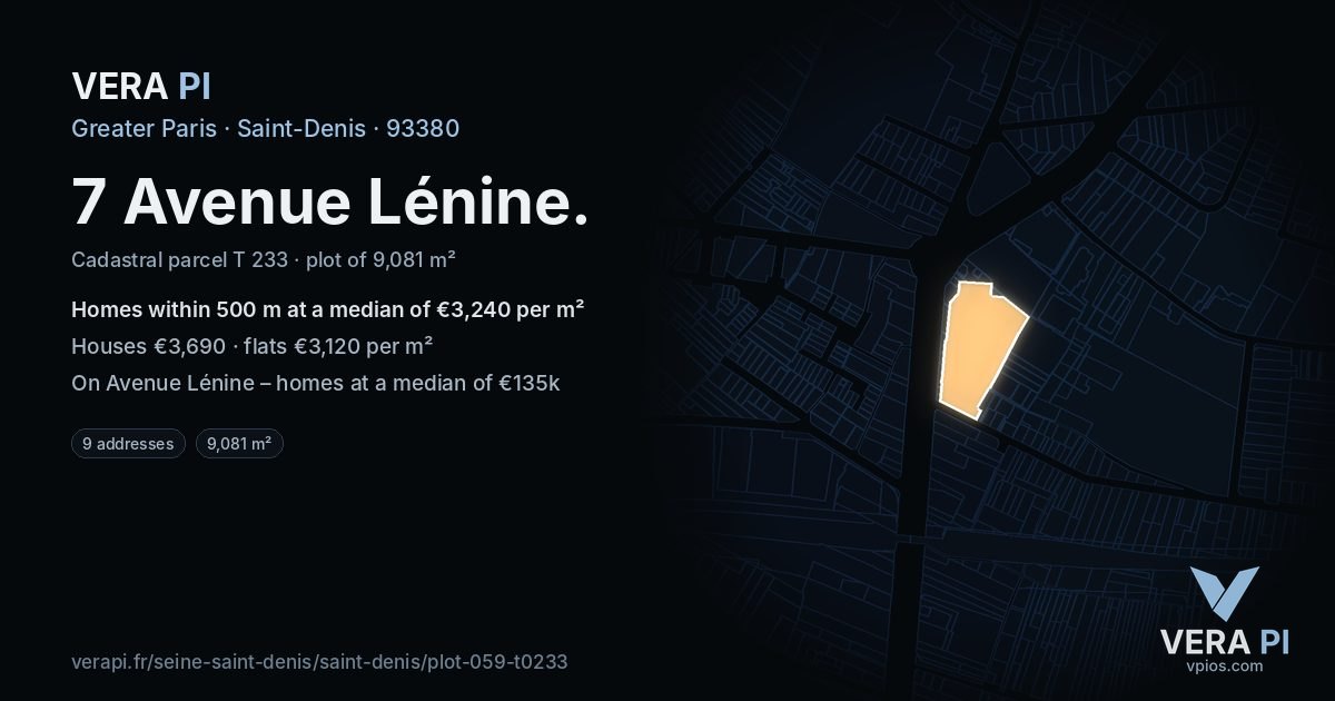 7 Avenue Lénine, Saint-Denis at night – the plot lit, the parcels around coloured by the prices near them