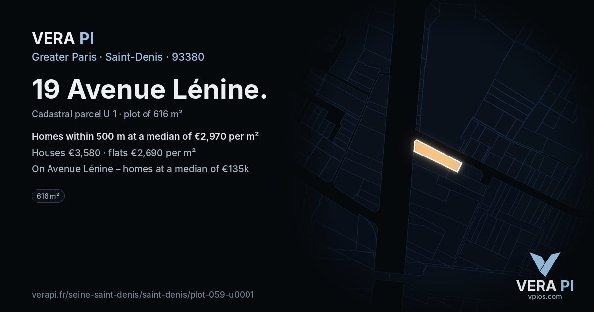 19 Avenue Lénine, Saint-Denis at night – the plot lit, the parcels around coloured by the prices near them