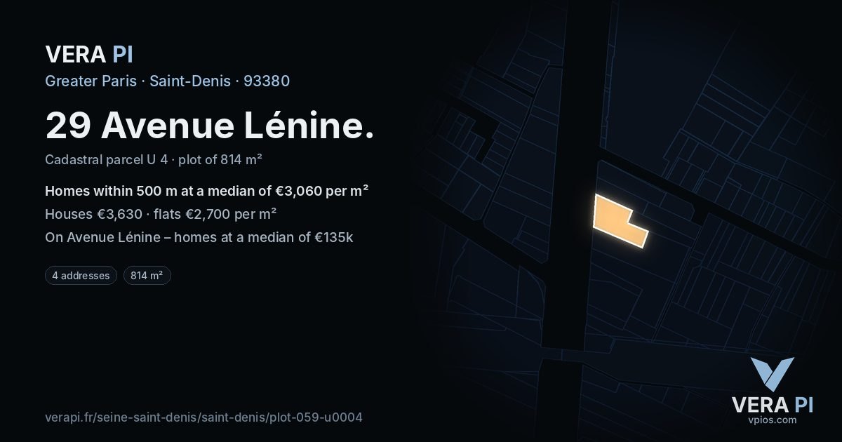 29 Avenue Lénine, Saint-Denis at night – the plot lit, the parcels around coloured by the prices near them
