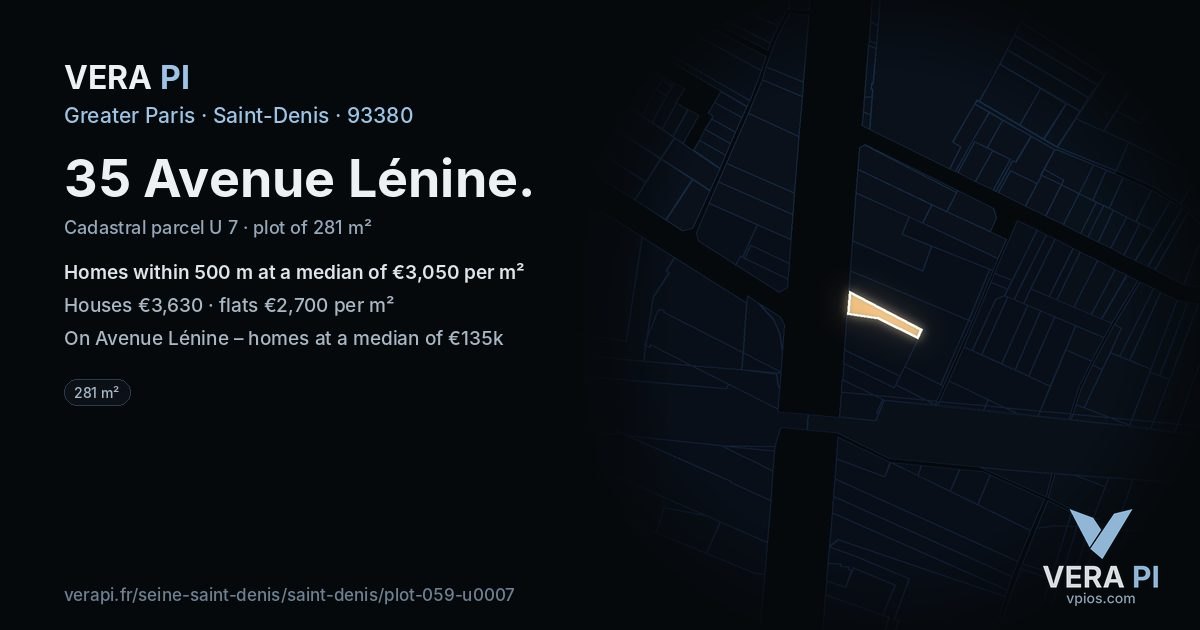 35 Avenue Lénine, Saint-Denis at night – the plot lit, the parcels around coloured by the prices near them
