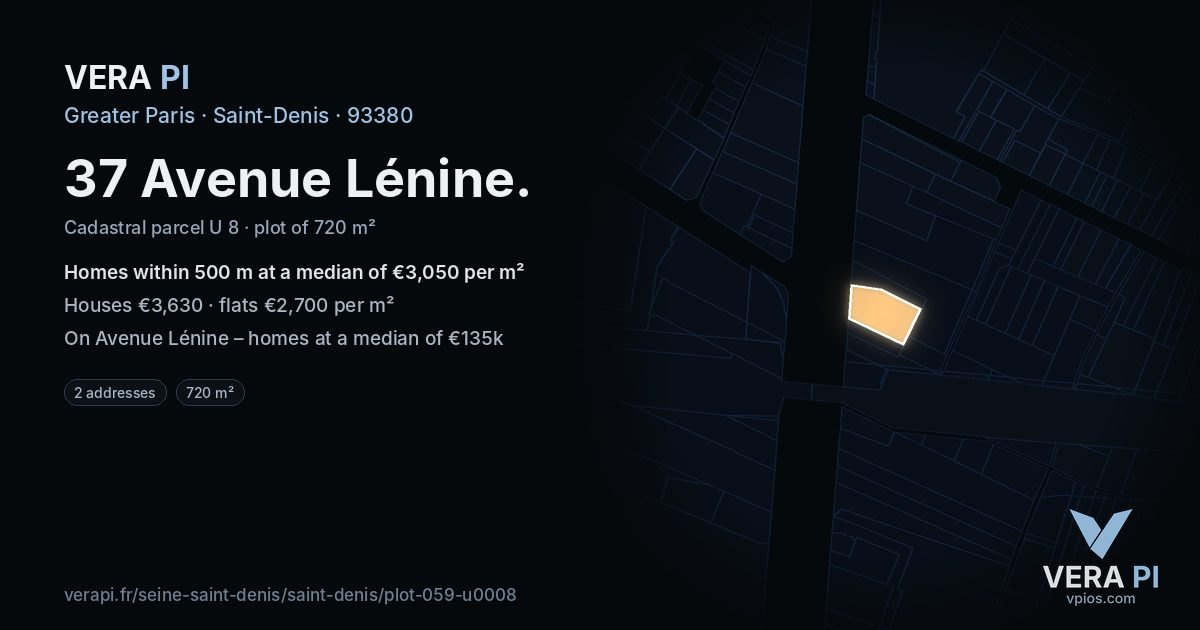 37 Avenue Lénine, Saint-Denis at night – the plot lit, the parcels around coloured by the prices near them