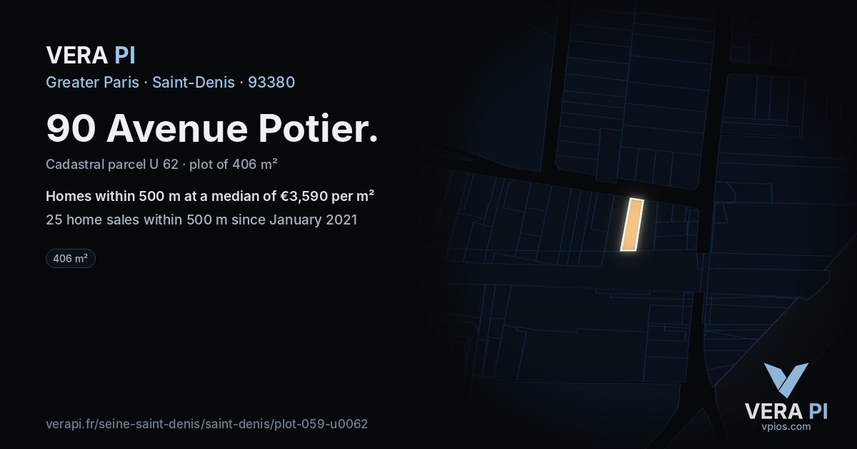 90 Avenue Potier, Saint-Denis at night – the plot lit, the parcels around coloured by the prices near them