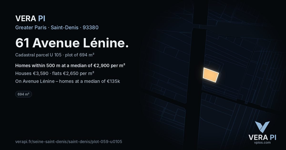 61 Avenue Lénine, Saint-Denis at night – the plot lit, the parcels around coloured by the prices near them