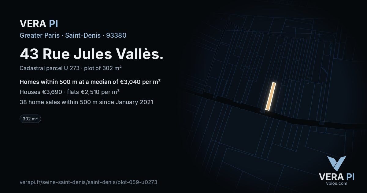 43 Rue Jules Vallès, Saint-Denis at night – the plot lit, the parcels around coloured by the prices near them